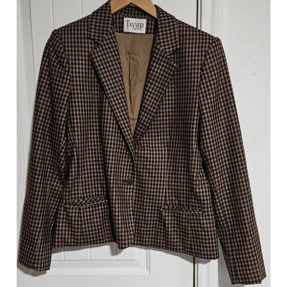 Tanner Sport Brown And Black Checked Pattern Blazer With Shoulder Pads‎